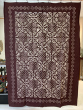Load image into Gallery viewer, Cut Work Appliqué Blanket. Brown and Natural Cotton. 100% Cotton Blanket. Hand Made In Rural India. Use as a Blanket, Table Cloth, Curtain Etc...