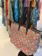 Load image into Gallery viewer, Oversized Blockprint Bags with Leather Straps (Made with Vintage Upcycled Materials)