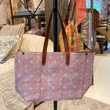 Load image into Gallery viewer, Oversized Blockprint Bags with Leather Straps (Made with Vintage Upcycled Materials)
