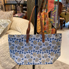 Load image into Gallery viewer, Oversized Blockprint Bags with Leather Straps (Made with Vintage Upcycled Materials)