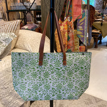 Load image into Gallery viewer, Oversized Blockprint Bags with Leather Straps (Made with Vintage Upcycled Materials)