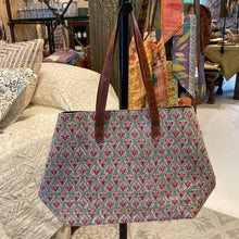 Load image into Gallery viewer, Oversized Blockprint Bags with Leather Straps (Made with Vintage Upcycled Materials)