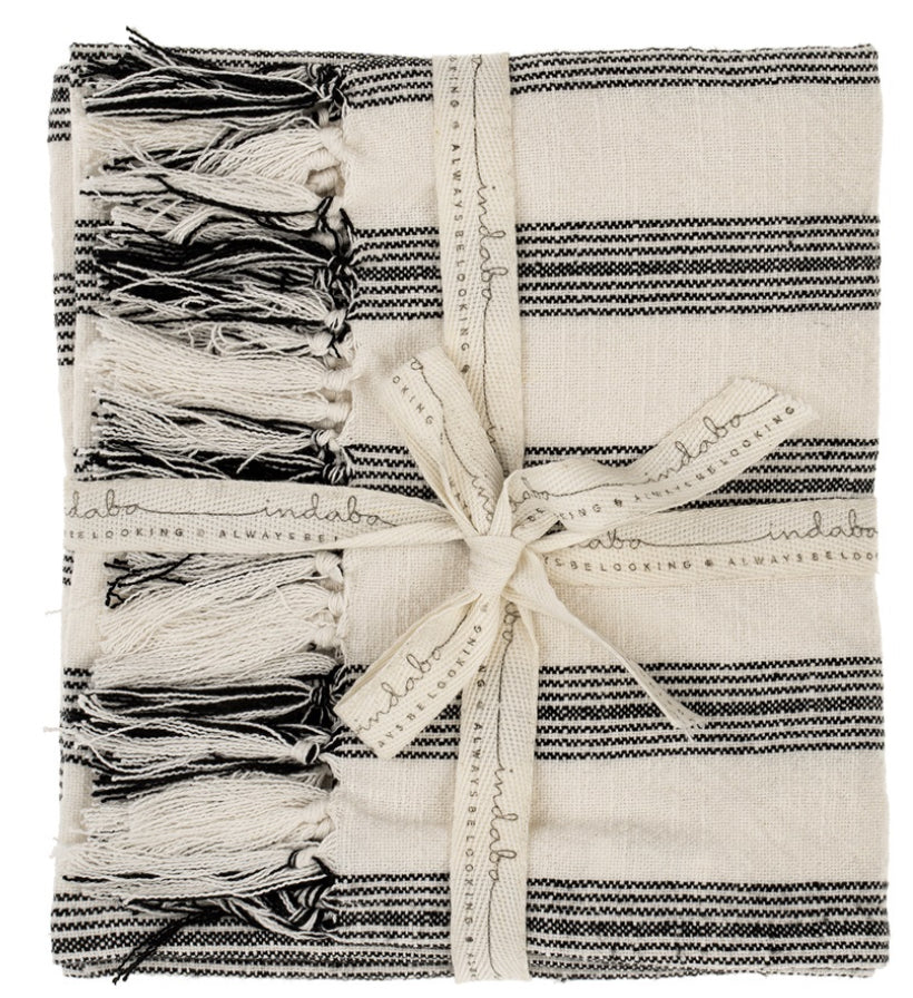 French Stripe Hammam Hand Towels S/2, Black 1-1004