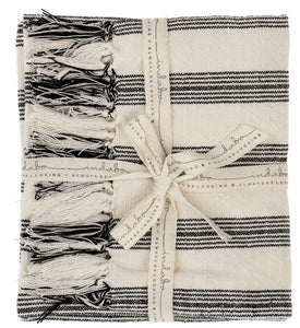 French Stripe Hammam Hand Towels S/2, Black 1-1004