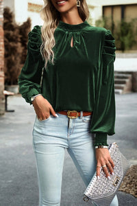 Heni Keyhole Velvet Blouse / green