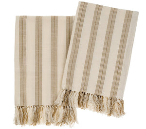 French Stripe Hammam Hand Towels S/2, Warm Sand 1-1003