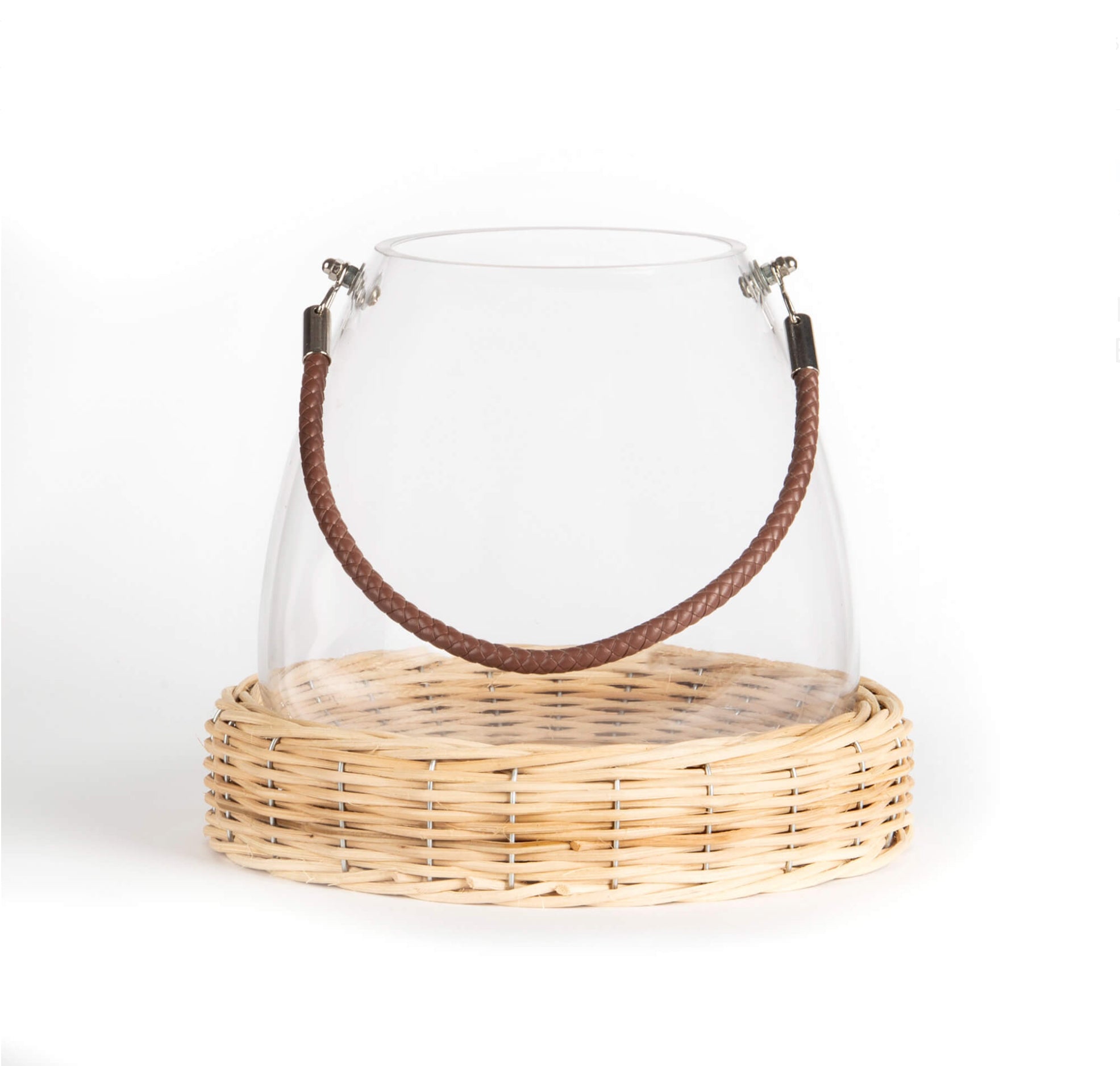 Glass Lantern On Willow Base With Handle 3302