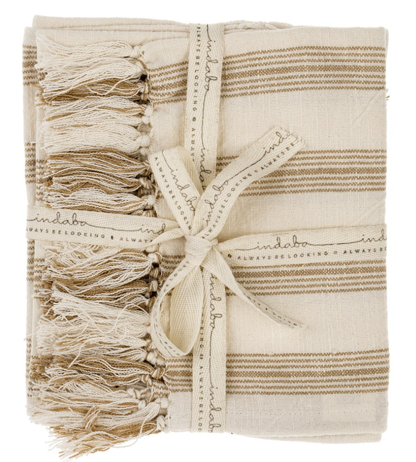 French Stripe Hammam Hand Towels S/2, Warm Sand 1-1003