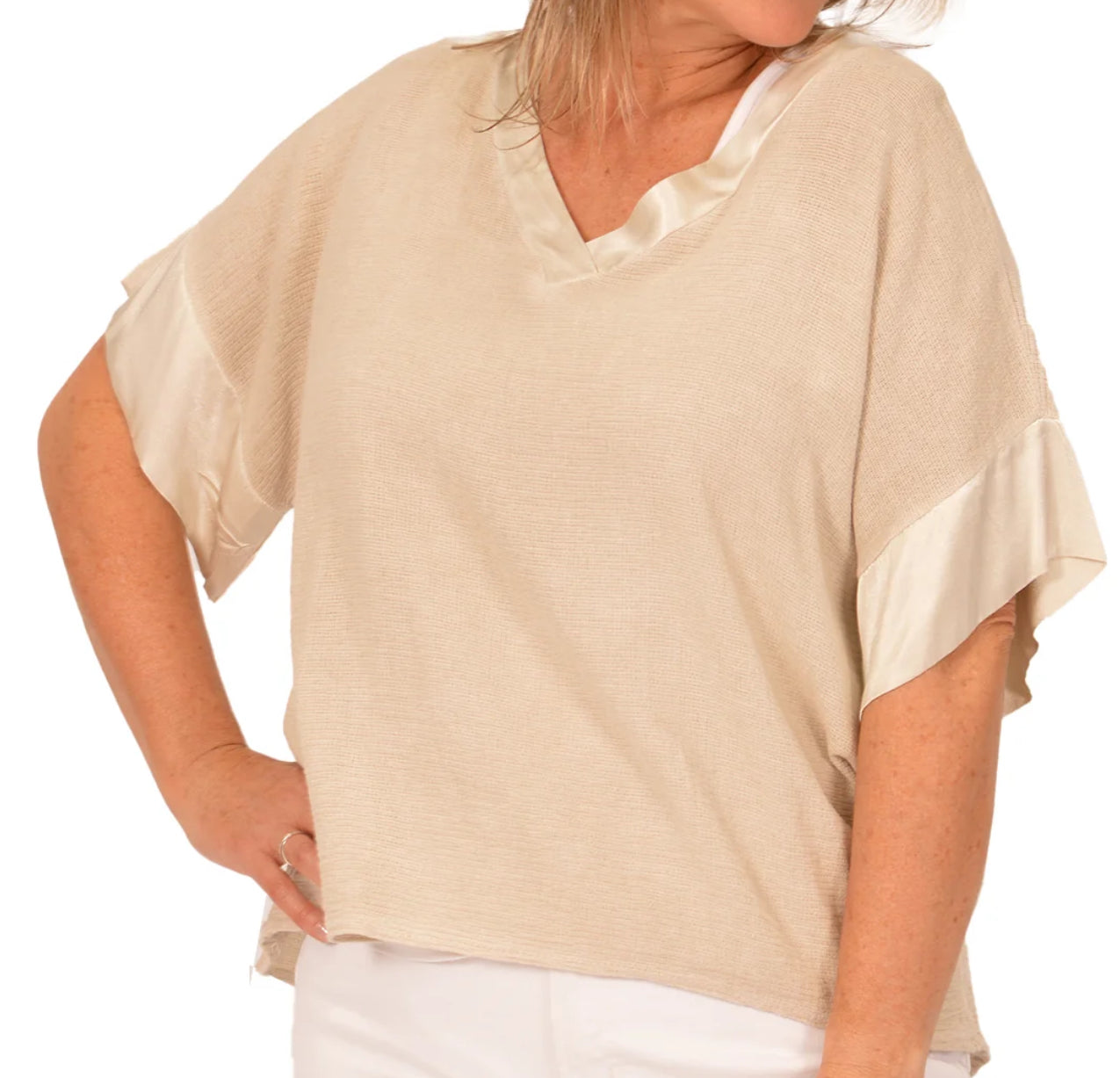 BEIGE SATIN EDGE TEE