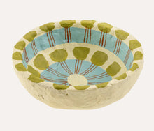 Load image into Gallery viewer, Painted Paper Mache Mini Bowl Blue Stripe 1 -0666

