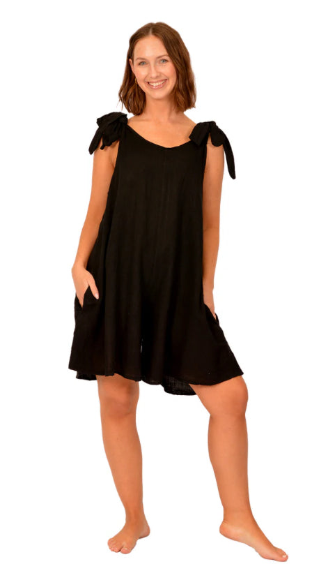 Black Linen Romper - Catherine Lily White’s