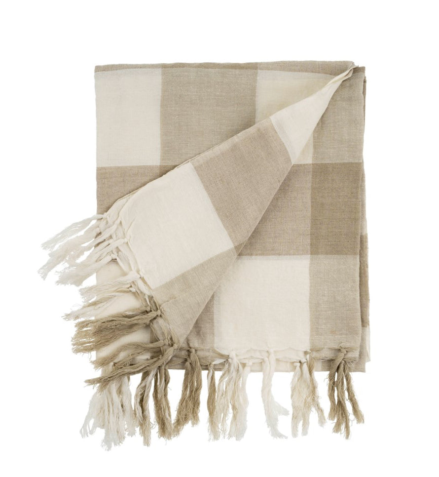 Linen Gingham Throw, Sand