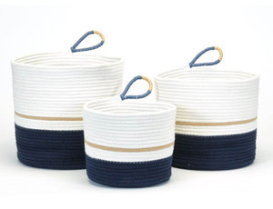 Round Navy White Storage set of 3