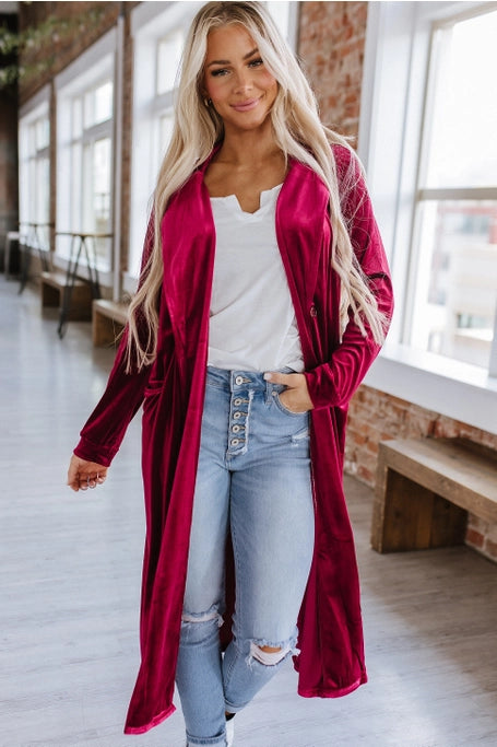 Adelina Long Velvet Cardigan | Velvet Cardigan