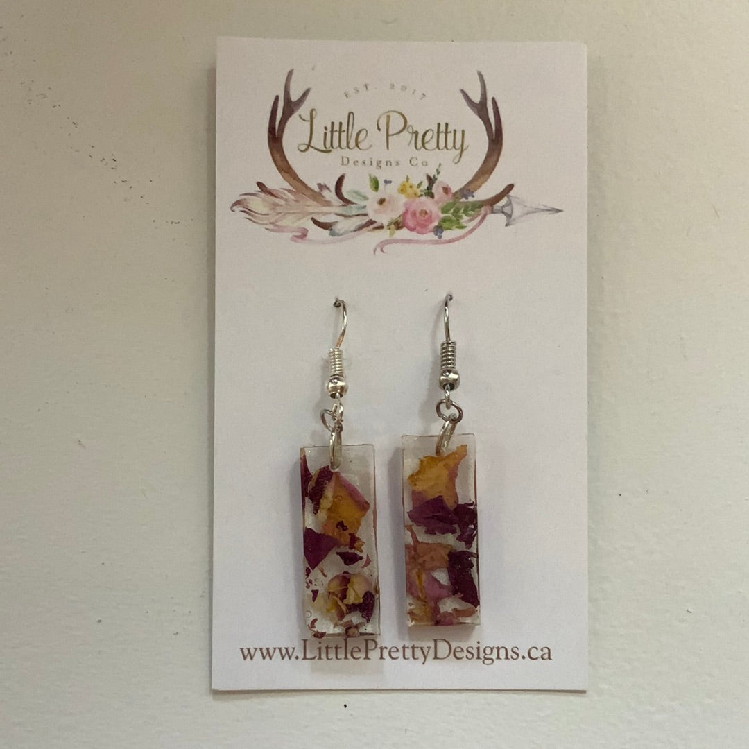 Little Pretty Flower Petal Dangling Rectangle Earrings