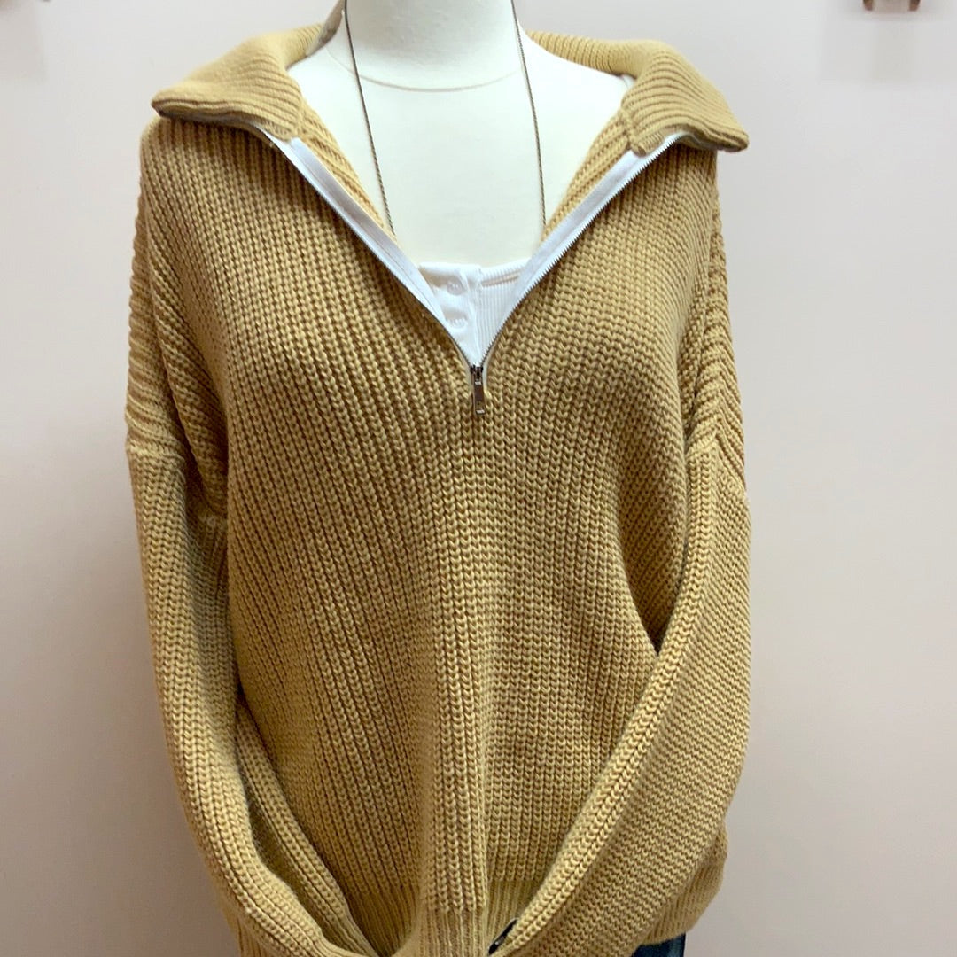 Half Zip Sweater (Mustard/Beige)