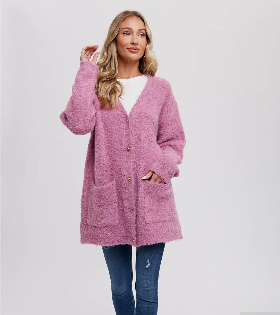 Buttoned Boucle Cardigan