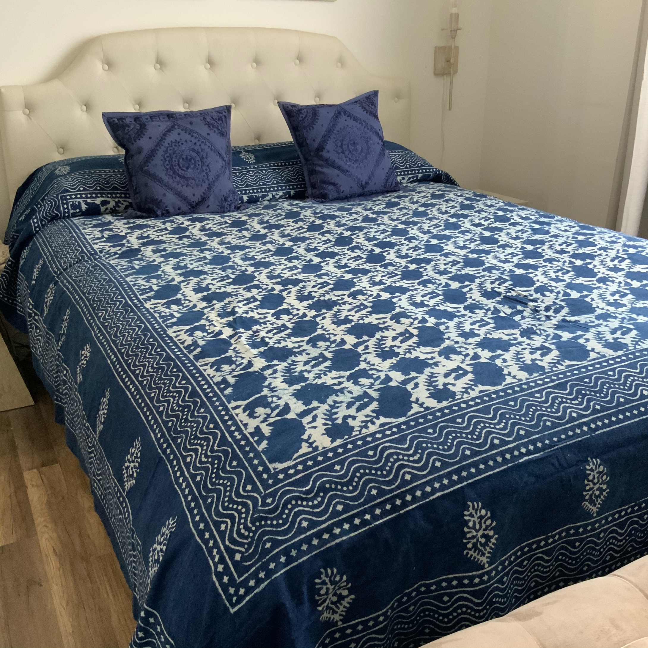 Indigo Block Print Batik Blanket