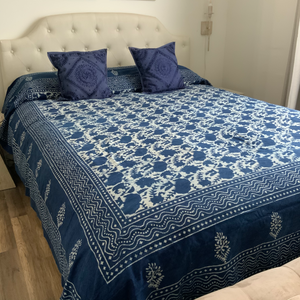 Indigo Block Print Batik Blanket