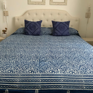 Indigo Block Print Batik Blanket