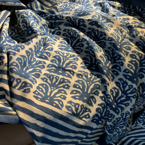 Indigo Block Print Batik Blanket / Throw