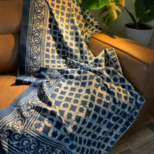 Load image into Gallery viewer, Indigo Block Print Batik Blanket / Throw

