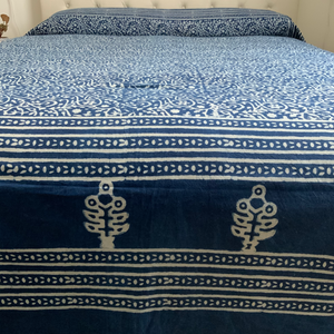 Indigo Block Print Batik Blanket