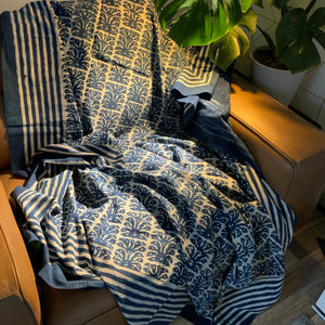 Indigo Block Print Batik Blanket / Throw