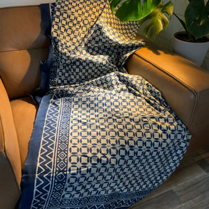 Indigo Block Print Batik Blanket / Throw