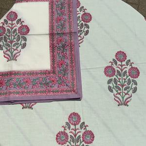 Table Cloths with Napkins- Block Printed Botanicals Mughal Style