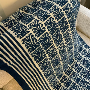 Indigo Block Print Batik Blanket / Throw