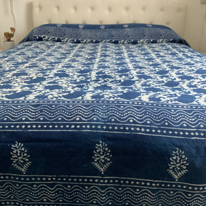 Indigo Block Print Batik Blanket