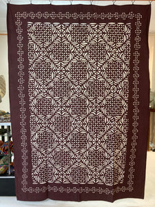 Cut Work Appliqué Blanket. Brown and Natural Cotton. 100% Cotton Blanket. Hand Made In  Rural India.  Use as a Blanket, Table Cloth, Curtain Etc...
