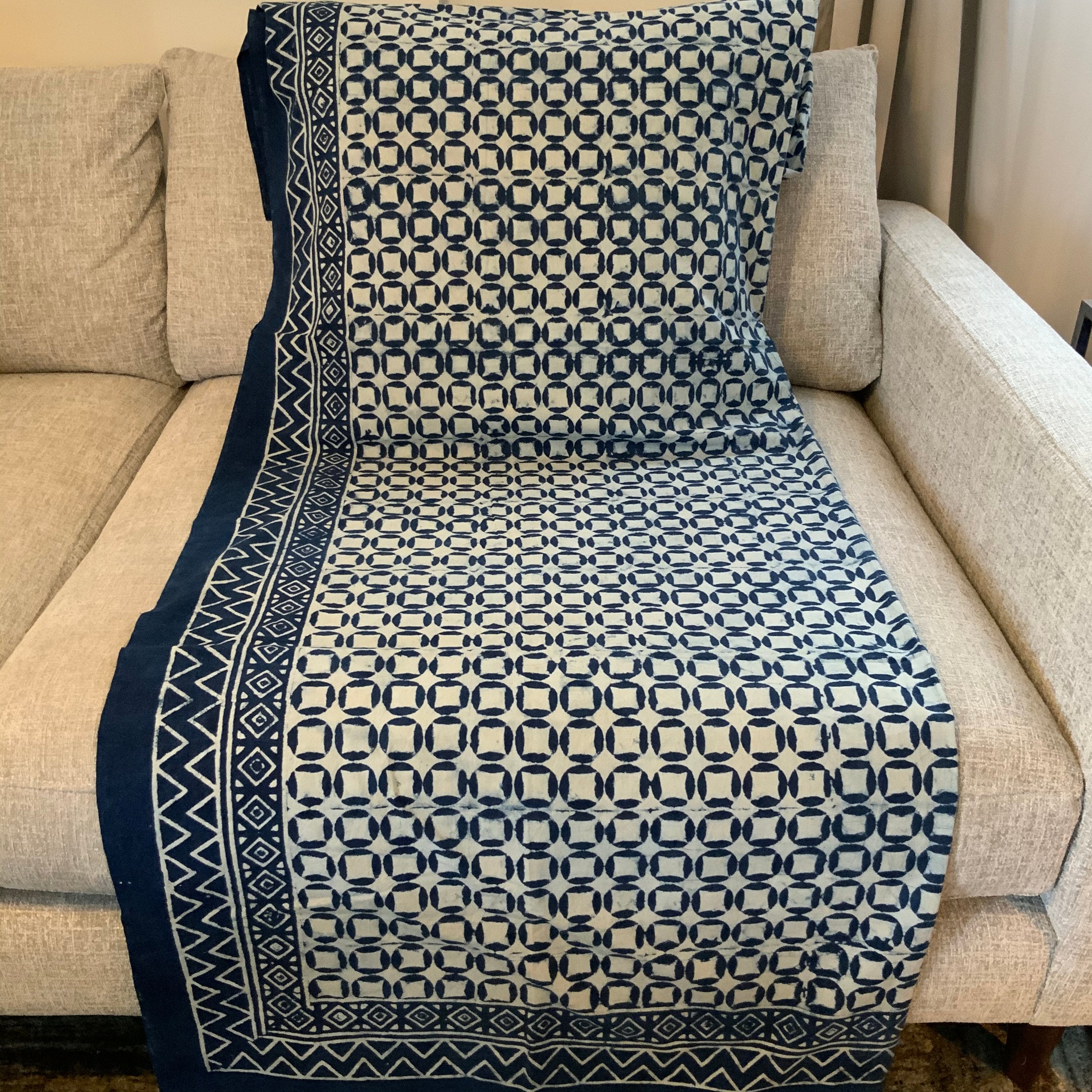 Indigo Block Print Batik Blanket / Throw