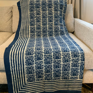 Indigo Block Print Batik Blanket / Throw