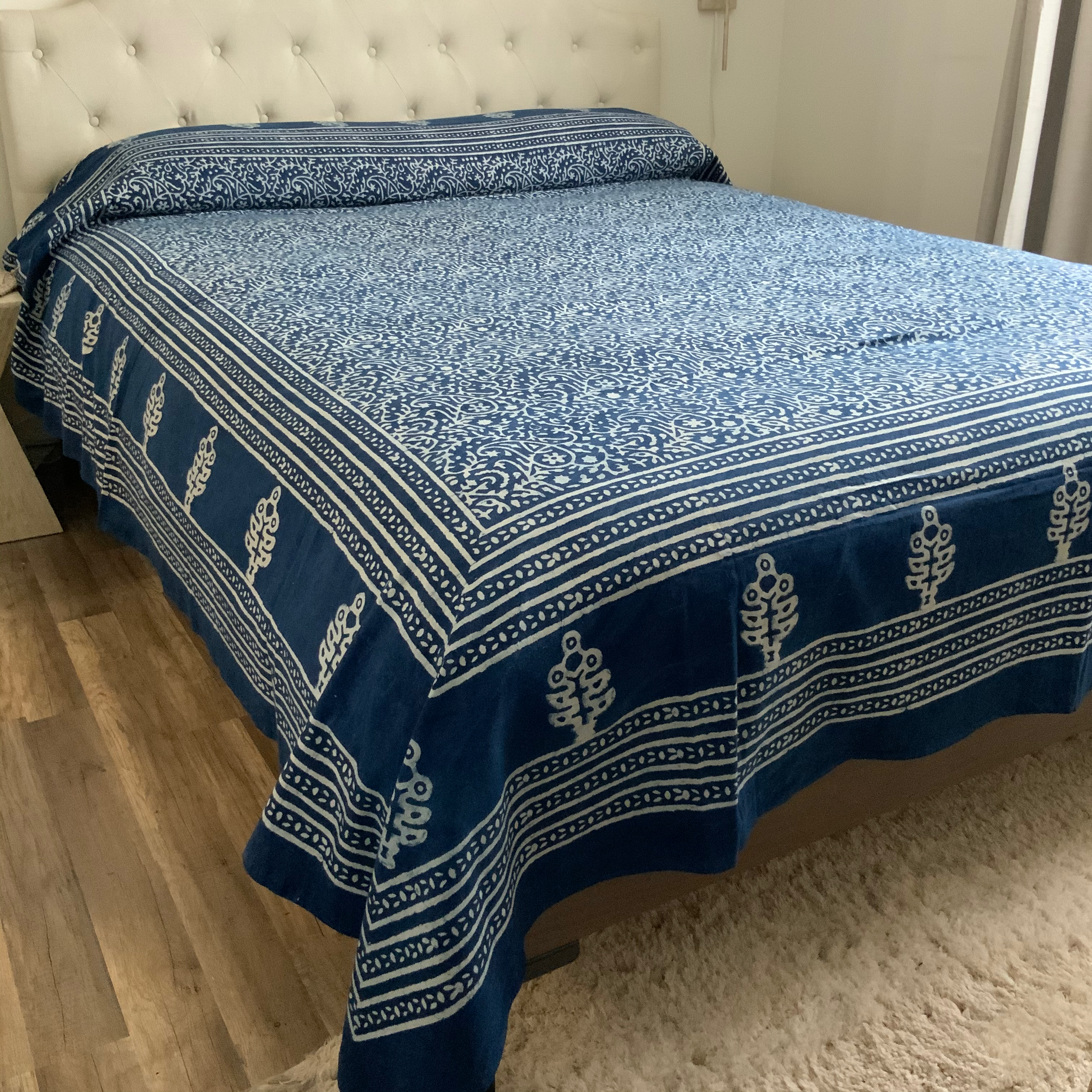 Indigo Block Print Batik Blanket