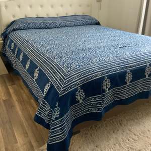 Indigo Block Print Batik Blanket