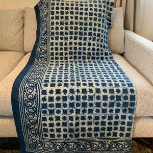 Indigo Block Print Batik Blanket / Throw