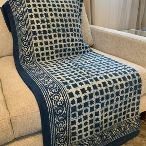 Indigo Block Print Batik Blanket / Throw