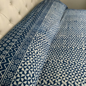 Indigo Block Print Batik Blanket