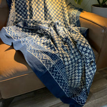 Load image into Gallery viewer, Indigo Block Print Batik Blanket / Throw
