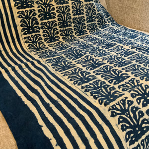Indigo Block Print Batik Blanket / Throw