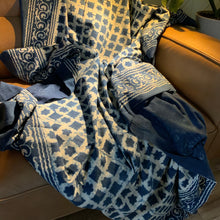 Load image into Gallery viewer, Indigo Block Print Batik Blanket / Throw
