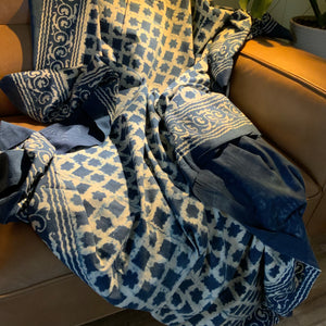 Indigo Block Print Batik Blanket / Throw