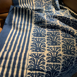Indigo Block Print Batik Blanket / Throw
