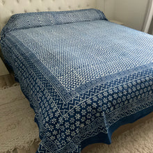 Load image into Gallery viewer, Indigo Block Print Batik Blanket

