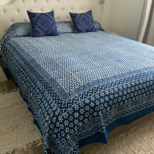 Indigo Block Print Batik Blanket