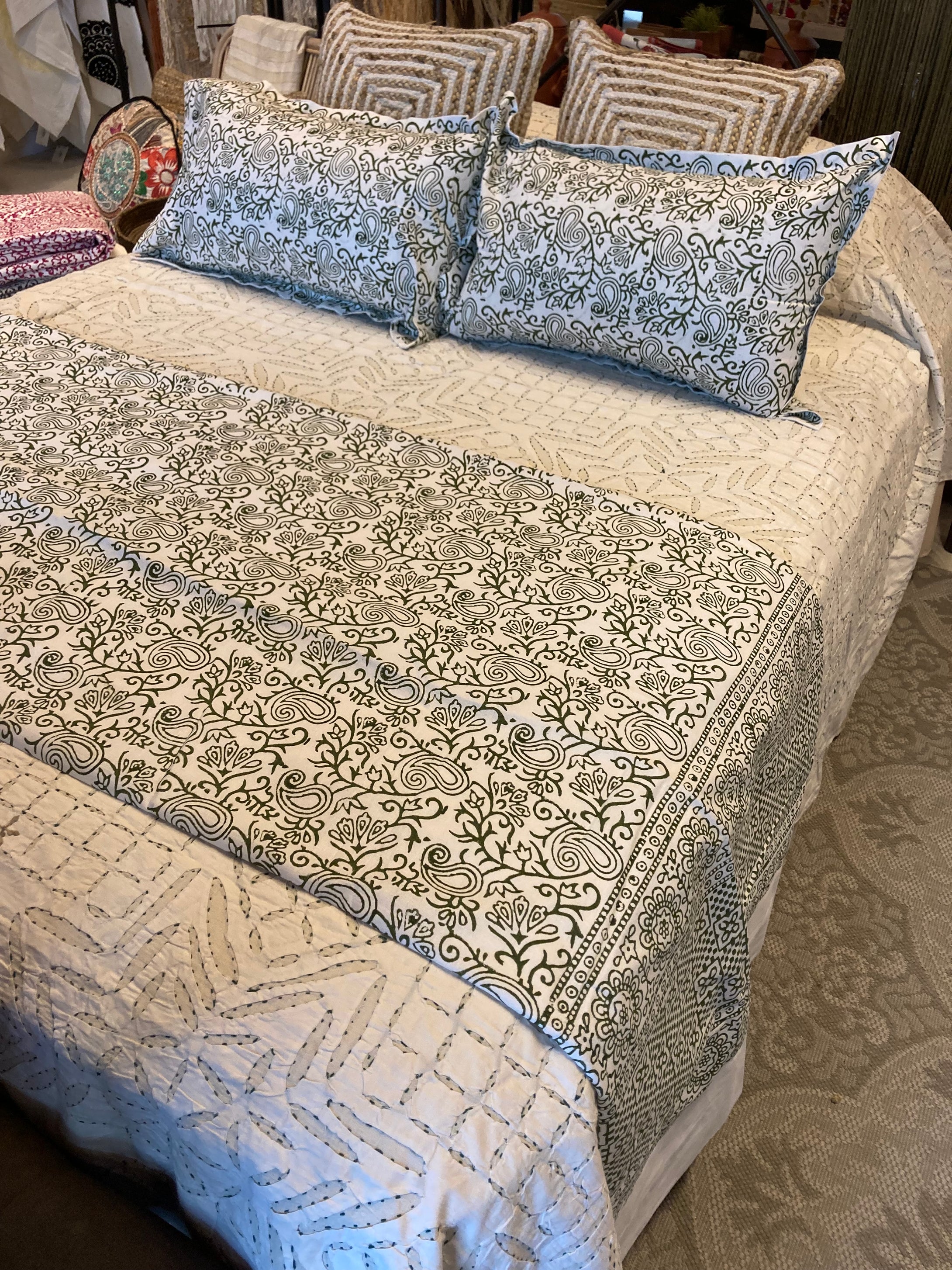 Block Print Duvet Cover w 2 Accent Pillow Cases