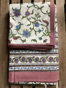 Table Cloths with Napkins- Block Printed Botanicals Mughal Style