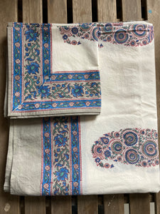 Table Cloths with Napkins- Block Printed Botanicals Mughal Style